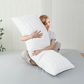 100% Cotton Soft Body Pillow Protectors with Invisible Zipper 20X54 Inches Body Pillow Cases, 600 Thread Count Soft Pillow Cases, Striped White Color 1-Pack