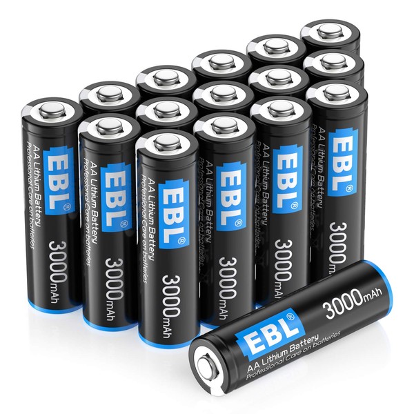 EBL 16 Pack 3000mAh 1.5V AA Lithium Batteries - High Performance Constant Volt Double A Battery for High-Tech Devices【Non-Rechargeable】