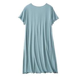PNAEONG Womens Cotton Nightgown Short Sleeve Pleated Nightshirt Loose Fit V Neck Mini House Dress Nightdress Sage Green M