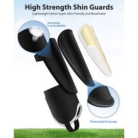 Upgraded Soccer Shin Guards for Kids Youth Adults, CE Certified AirsFish Shin Guard Sleeves Protection Gear for Boys Girls Soccer Games EVA Cushion Reduce Shocks and Injuries (X-Small, White+Gold)