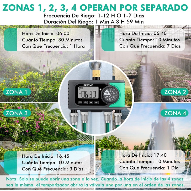RESTMO 4-Zone Sprinkler Timer, Brass Inlet Programmable Water Timer for