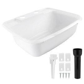 RecPro Rectangle RV Bathroom Sink | Single Bowl Lavatory Sink | Camper Basin | Plastic (White)