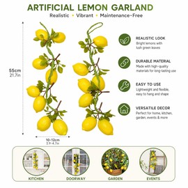 Yattuyix 2 Pcs Artificial Lemon Branches, 55cm Simulation Lemons(Yellow)