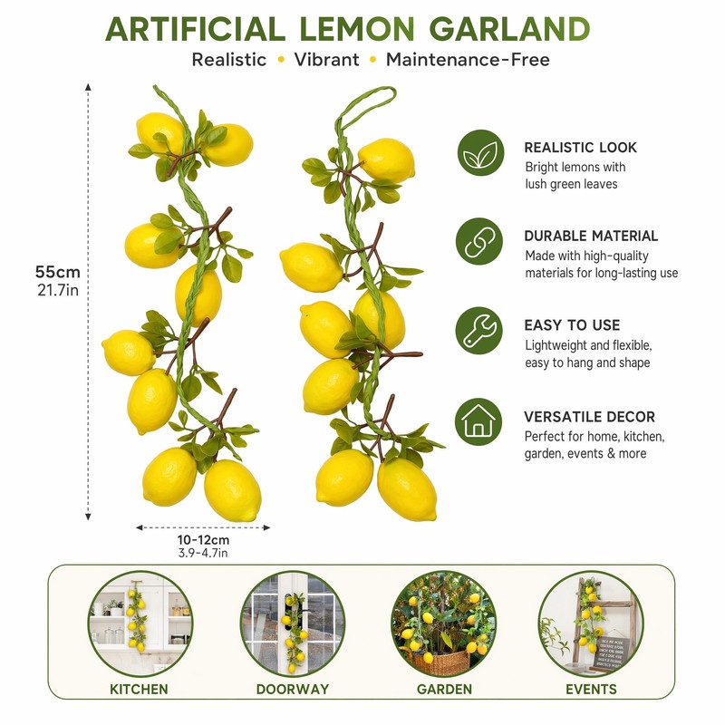 Yattuyix 2 Pcs Artificial Lemon Branches, 55cm Simulation Lemons(Yellow)