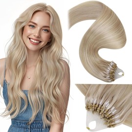 LaaVoo Micro Beads Hair Extensions - Highlight Ash Blonde & Platinum Blonde Real Human Hair Remy Straight - Micro Ring/Loop for Natural Look 50g 50s 22 Inch #18/613