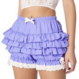 Mikan Tsumiki MT Women Lolita Bloomers Victorian Ruffle Petticoat Pantloons Frilly Goth Steampunk Maid Pirate Clown Shorts Bottoms Purple M