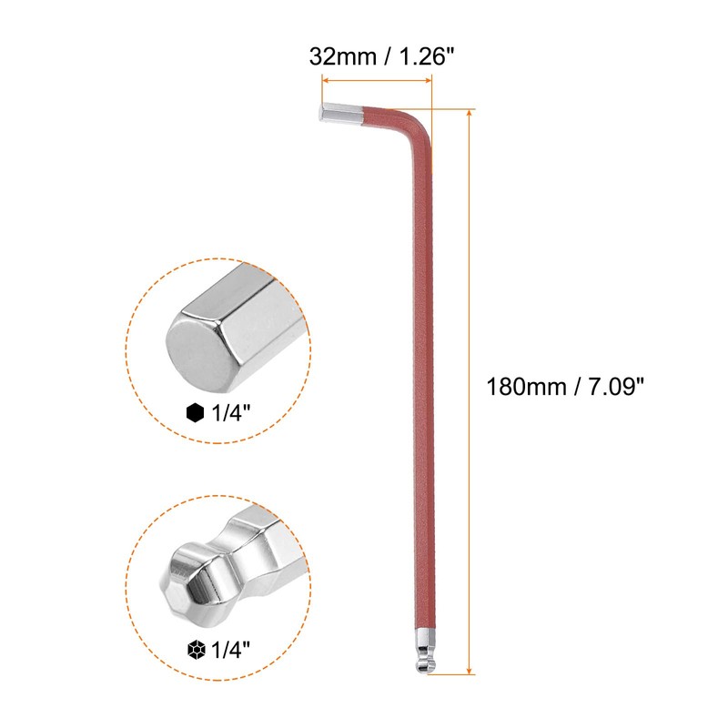 sourcing map Ball End Hex Key Wrench 1/4" S2 Steel