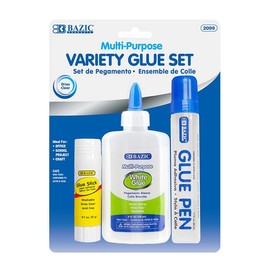 BAZIC White Glue 4oz, Clear Glue 1.7oz, Glue Stick 0.7oz, Washable Liquid Glue Pen, Multi-Purpose, for School Home Office (3/Pack), 1-Pack