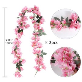 IPOPU - Guirnalda de flores de buganvillas artificiales de 5.9 pies, 2 piezas de flores de buganvillas de seda falsas, coronas largas de buganvillas de imitación para centros de mesa, camino de mesa,