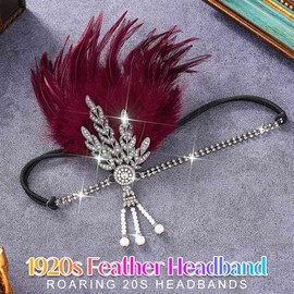BARTOSI 1920s Flapper Feather Headband Roaring 20s Headbands Art Deco Headpiece Feather Hair Accessories for Women