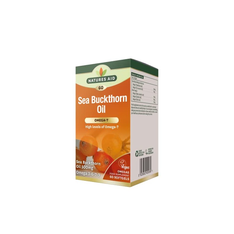 Natures aid 100% Pure Omega-7 Sea Buckthorn Oil 500mg, 60
