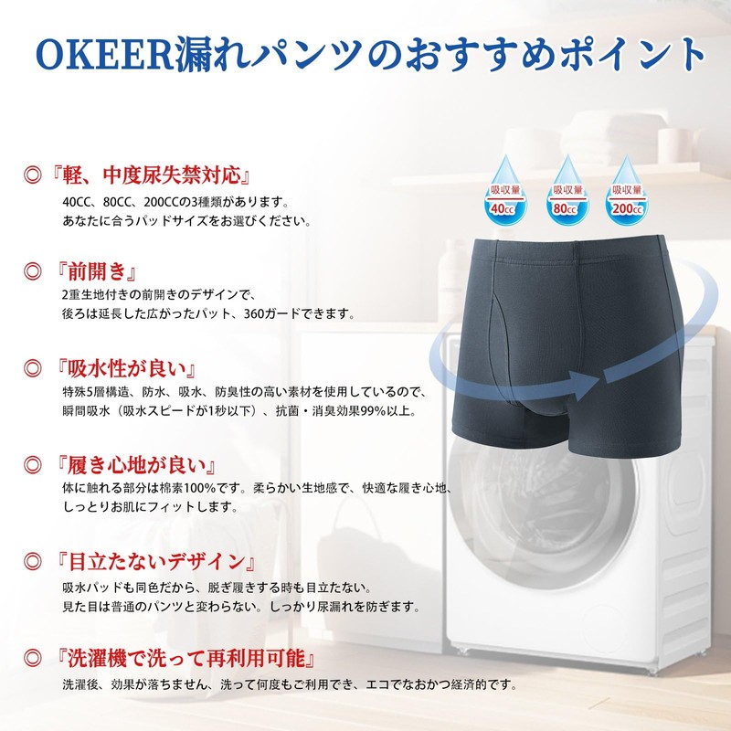 OKEER Urinary Leak Pants, Incontinence Pants, Men's, Open Front, Comfortable