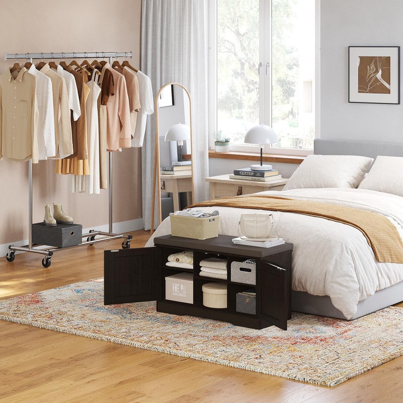 DINZI LVJ Shoe Bench, Entryway Storage Bench with Doors, Cushion,