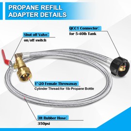 Boltigen Propane Refill Adapter for 1 lb. Tanks, Stainless Steel Braid QCC1 Propane Refill Adapter, Propane Filler Adapter 1 Pound with Shut Off Valve, Propane Gas Convertor, for 1lb Bottle Refill
