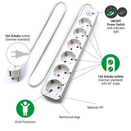 Welly Enjoy IT WY13166 Schuko 16A Power Strip with 6 Positions and On/Off Switch