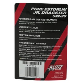 Klotz Pure Estorlin Junior Dragster 4-Stroke High-Performance 5W/20 Synthetic Racing Oil Lubricant | Anti-Oxidation, Wear Protection, Jr. Dragster Engine and Motor Oil – KE-250, 1 Quart…