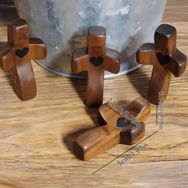 Olive Wood Mini Cross, Cross My Heart, Encouragement Gift, Fingertip Stress Relief Gifts, Relieve Anxiety Comfort for Praying, Children and Adults Pocket Olive Wood Cross Religious Present(5pcs)