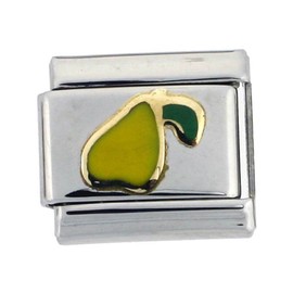 Sabrina Silver Stainless Steel 18k Gold Pear Charm for Italian Charm Bracelets