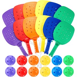 Lunmon Plastic Paddleball Racket with Balls PE Equipment for Elementary School 15.2 x 7.5 Inches Paddle Ball Racket with Lanyard Physical Education Classes Equipment 6 Colors
