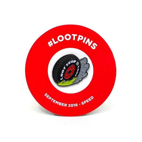 September 2016 Loot Crate Speed Pin, Lootpins, Loot Year Tire,