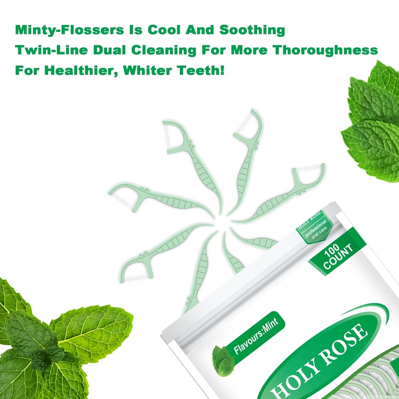 Holy Rose Mint Twin Line Dental Floss Picks - 300