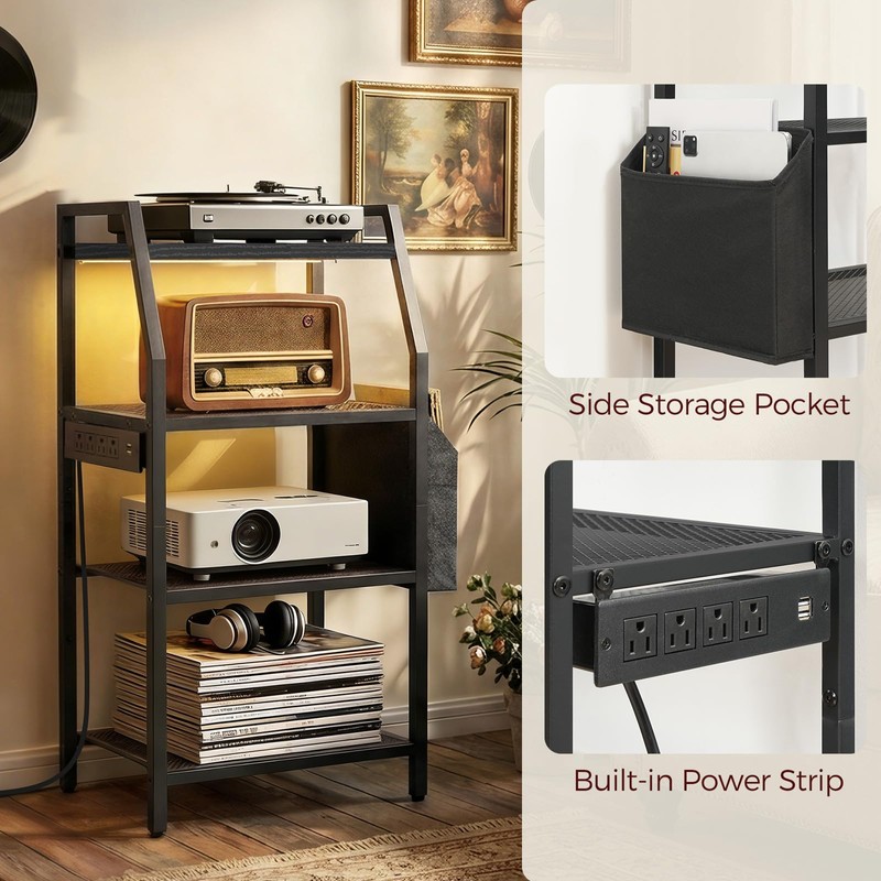 MAHANCRIS Game Console Shelf, Gaming Console Stand with Outlet &