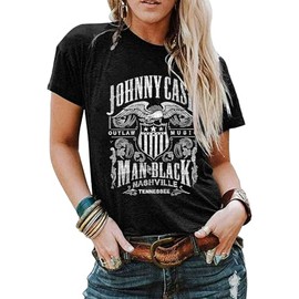 Women Crew Neck Vintage Graphic Tees Summer Short Sleeve Loose Country Music Party Retro Tee Tops (US, Alpha, Small, Regular, Regular, Black)