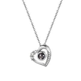 JewelryWe Damen Halskette mit Bild Projektion: Herz Projektionsstein Anhänger Kette mit Ich Liebe Dich in 100 Sprachen Foto im Stein Valentinstag Geburtstag Geschenk für Frau Freundin Mutter