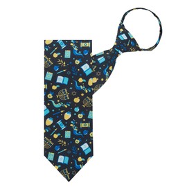 Jacob Alexander Men's Happy Hanukkah Torah Book Menorah Shofar Pattern Zipper Neck Tie - Black