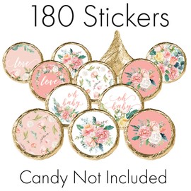 Pink Floral Baby Shower Favor Stickers - 180 Labels