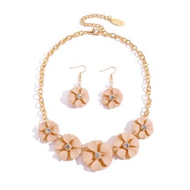 Bocar Flower Collar Necklace and Earrings Jewelry Set Statement Floral Choker Jewelry Set Women Gift (NK-10745-Pale Peach-Set)