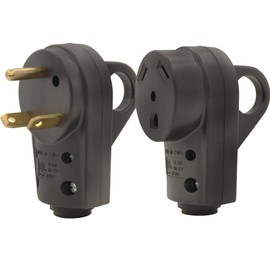 30 AMP 125V RV Receptacle Plug Set Replacement Male and Female Receptacle Plug Set with Ergonomic Grip Handle,Black