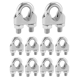 QWORK 3/8" Wire Rope Clamp Clip M10, 10 Pack Large U Bolt Saddle Guy Fastener, 304 Stainless Steel Fastener Cable Clamps, Connect 2 Layers of Wire to Form a Loop