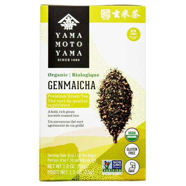Yamamotoyama Organic Genmaicha Tea Bag, Green Tea with Roasted Rice, 18 ct. (Pack of 6)