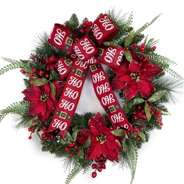 Christmas Wreath for Front Door 24 Inch Artificial Christmas Wreath with Pine Needles,Pinecones Red Berries Decorations Accents, for Decor Indoor/Outdoor Christmas Decoration