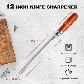 Sacapuntas de cuchillos, afilador de cuchillos de cocina, acero al carbono, acero profesional para afilar cuchillos, barra de afilar con agujeros para colgar (13 pulgadas), P