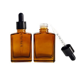 BEGIKET 12 Pack 1 oz Amber Square Glass Dropper Bottle for Essential Oil, Perfume, Serums and Liquids