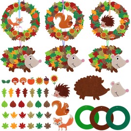 Meleager Autumn Craft Set Children, Felt Crafts for Decoration, Autumn Decoration Crafts, 12 Pieces Animals and Wreaths Craft Set for Decoration Windows, Door Walls, Crafts Autumn Children for