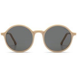 KOMONO Madison Almond Unisex Round Cellulose Propionate Sunglasses for Men and Women with UV Protection and Scratch-Resistant Lenses