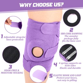 Foilswirl 1 Pcs Kids Knee Brace with Side Stabilizers Patella Gel Pads Adjustable Straps Youth Child Knee Brace Support for Meniscus Tear Sports, Meniscus Tear (Purple)