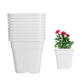 findmall 1 Gallon Square White Nursery Pots Plant Pots Grow Pots Nursery Container for Planting Soil Plants 10 Pcs