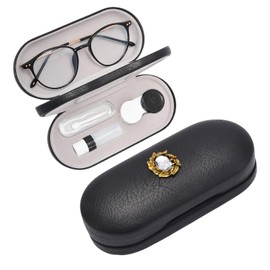2 in 1 Contact Lens Case and Glasses Case,Double Sided Dual Use Design,Double Sided Portable Eyeglasses Travel Holder with Built-in Mirror，Tweezer and Contact Lens Solution Bottle Included(bs)