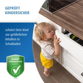 Reer 71090 Drawer Lock Extra Flat for Cutlery Drawers, Drawers with Built-in Cutlery Trays etc. White