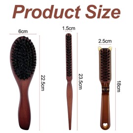 Crihovy Pack of 3 Sleek Bun Brush, Boar Bristle Brush, Hair Brush, Boar Bristles, Sleek Combs, Sleek Comb, Natural Pig Bristle Brush, Hair Brushes with Boar Bristles, Bristle Comb