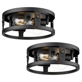 FOITTON 2 Pack Industrial Flush Mount Ceiling Light, 2-Light Black Metal Cage Ceiling Light Fixtures, Farmhouse Adjustable Ceiling Light for Hallway Kitchen Bedroom Entryway