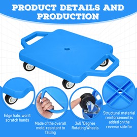 Jerify 4 Pieces Sports Scooter Board with Handles Plastic Casters Floor Scooter Board Sitting Scooter Board for Kids Children Gym Indoor Outdoor Activities Play Equipment, 11.8 x 11.8 inch(Blue)
