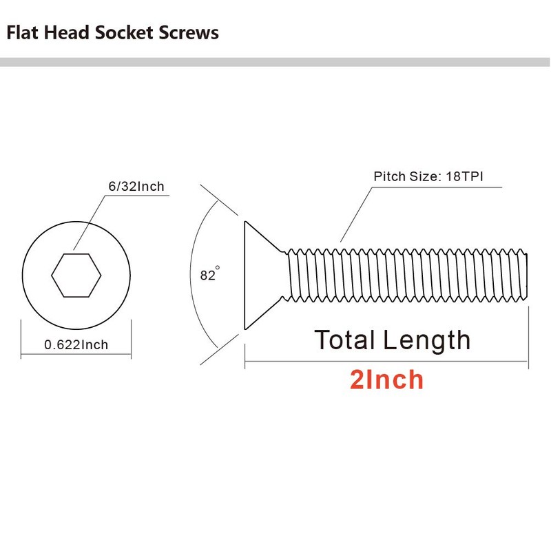 MewuDecor 5/16-18 x 2" Flat Head Socket Cap Screws Countersunk