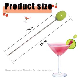 Olive Cocktail Picks For Drinks，Metal Reusable Cocktail Picks，Martini Olive Skewers ，Set of 8, Green