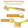 2 Pack Kitchen Dish Brush Bamboo Handle Dish Scrubber Built-in