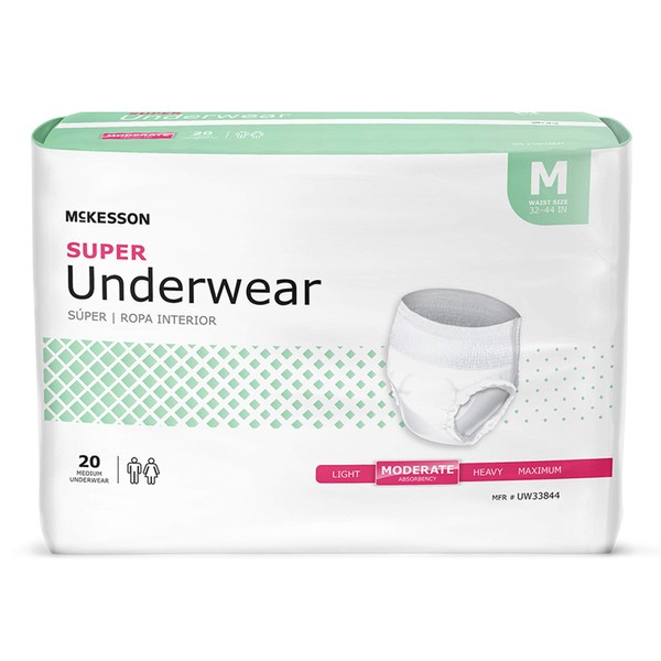 McKesson Super Underwear, Incontinence, Moderate Absorbency, Medium, 20 Count